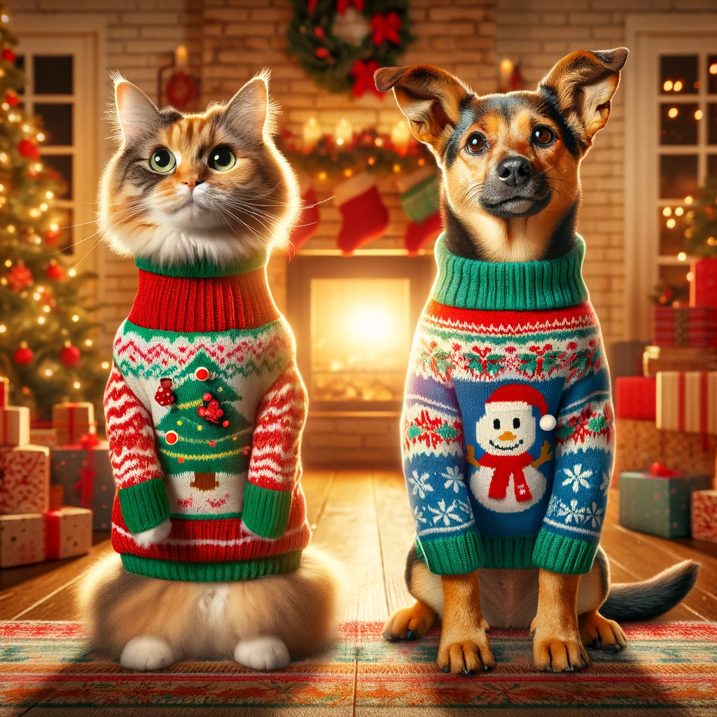 Cats Wearing Ugly Christmas Sweater